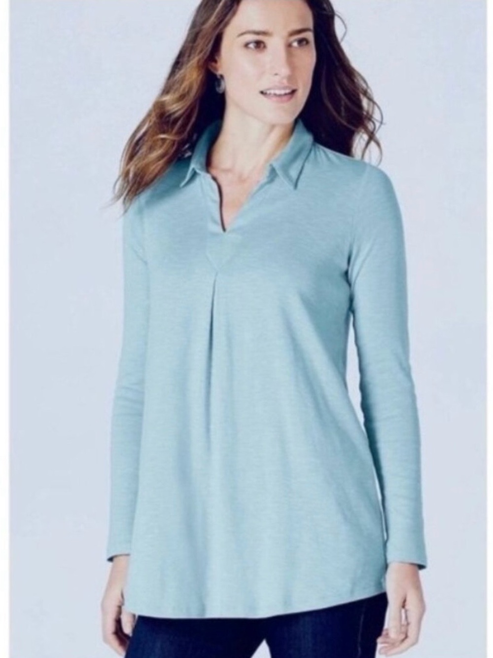 J. Jill 100% Pima Cotton Cente-Pleat Tunic-Light Blue